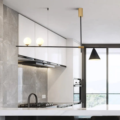 Lámpara de isla cónica contemporánea DecorBites™ de metal negro con pantalla de cristal opalino - 2 luces