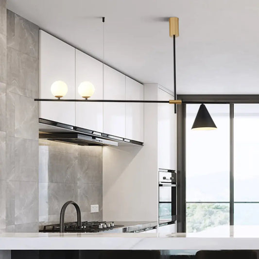 Lámpara de isla cónica contemporánea DecorBites™ de metal negro con pantalla de cristal opalino - 2 luces