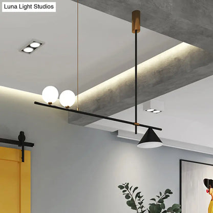 Lámpara de isla cónica contemporánea DecorBites™ de metal negro con pantalla de cristal opalino - 2 luces