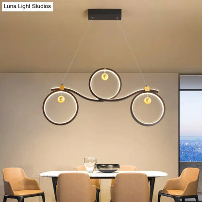 Lámpara colgante LED contemporánea DecorBites™ de metal negro con anillos simétricos - Iluminación para techo de isla