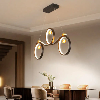 Lámpara colgante LED contemporánea DecorBites™ de metal negro con anillos simétricos - Iluminación para techo de isla