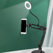 Contemporary black metal ring vanity desk lamp with adjustable arm 220v-240v 110v-120v and phone holder