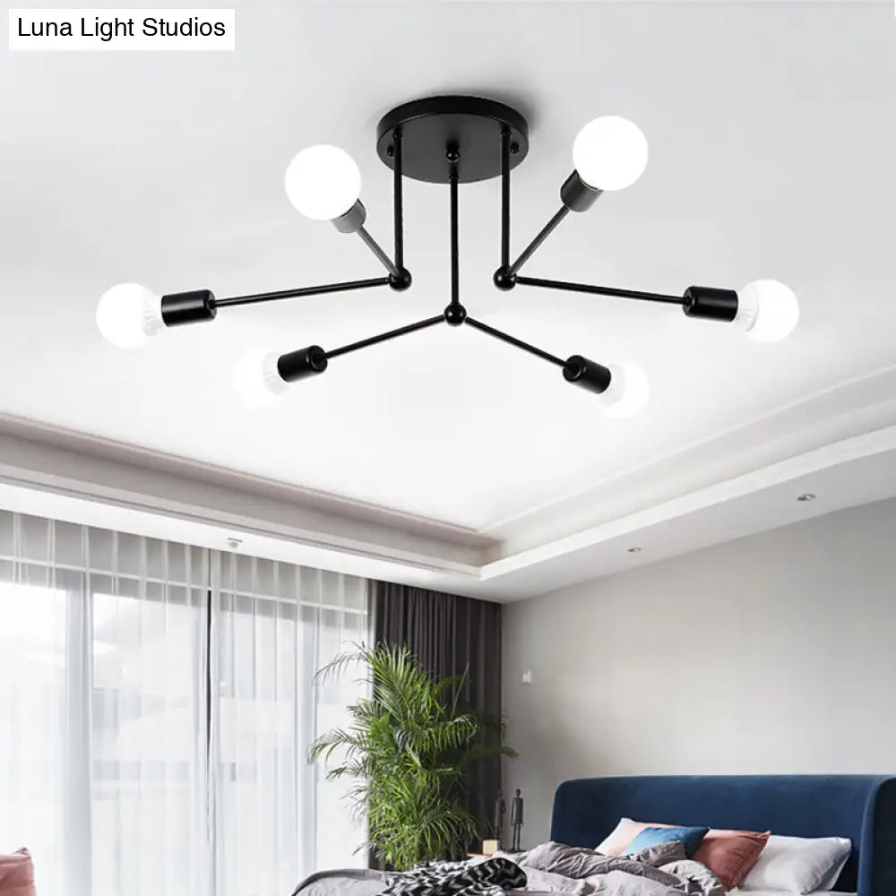 DecorBites™ DecorBites™ Contemporary Black Metal Semi Flush Ceiling Light with 6 Radial Heads