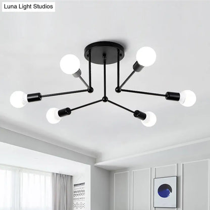 DecorBites™ DecorBites™ Contemporary Black Metal Semi Flush Ceiling Light with 6 Radial Heads