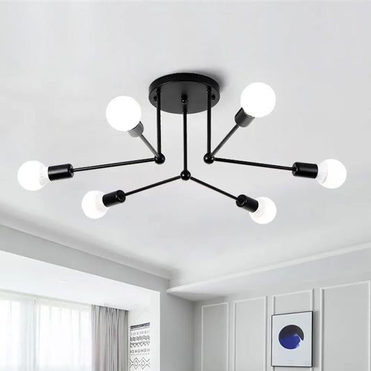 DecorBites™ DecorBites™ Contemporary Black Metal Semi Flush Ceiling Light with 6 Radial Heads