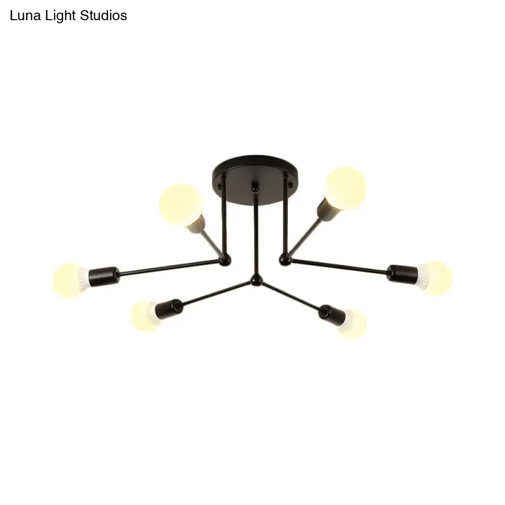 DecorBites™ DecorBites™ Contemporary Black Metal Semi Flush Ceiling Light with 6 Radial Heads