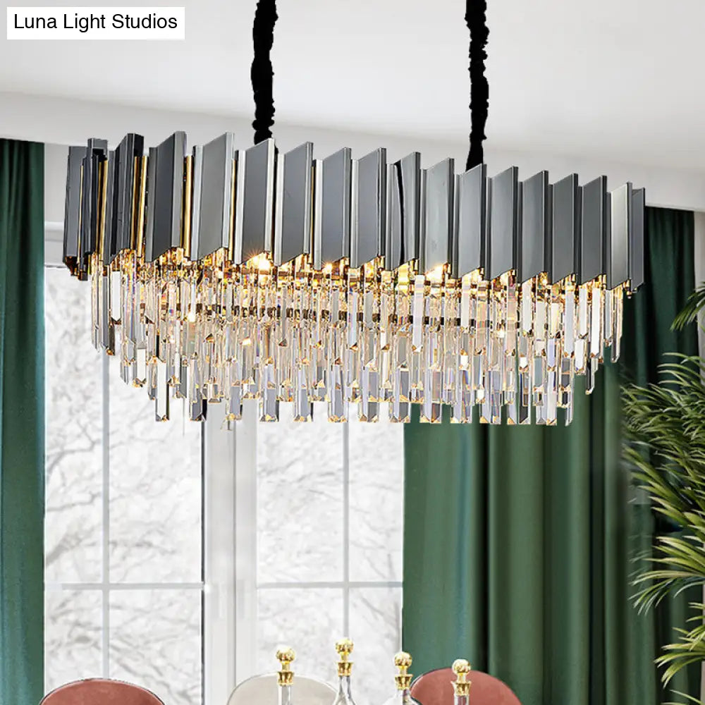 Lámpara colgante ovalada de cristal prismático negro contemporáneo DecorBites™ para comedor