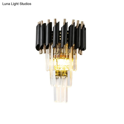 DecorBites™ DecorBites™ Contemporary Black Rectangle Crystal Tiered Wall Sconce - 2 Lights, Wall Mounted Lamp
