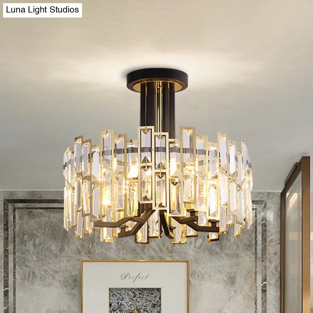 DecorBites™ DecorBites™ Contemporary Black Round Crystal Semi Mount Close to Ceiling Lamp with 6-Bulb