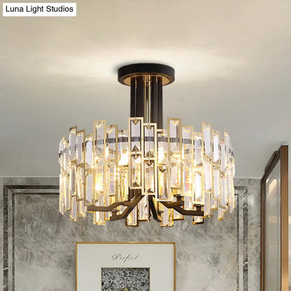 DecorBites™ DecorBites™ Contemporary Black Round Crystal Semi Mount Close to Ceiling Lamp with 6-Bulb