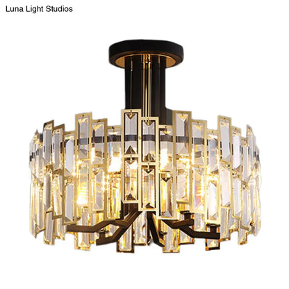 DecorBites™ DecorBites™ Contemporary Black Round Crystal Semi Mount Close to Ceiling Lamp with 6-Bulb