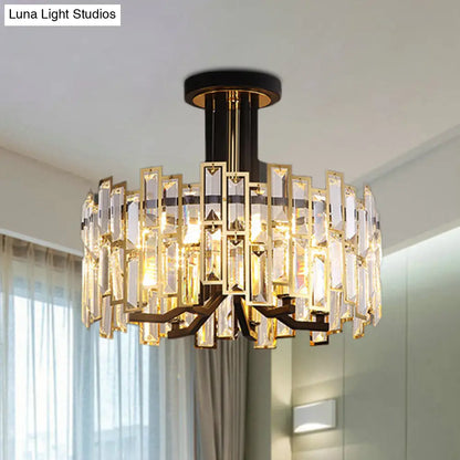 DecorBites™ DecorBites™ Contemporary Black Round Crystal Semi Mount Close to Ceiling Lamp with 6-Bulb
