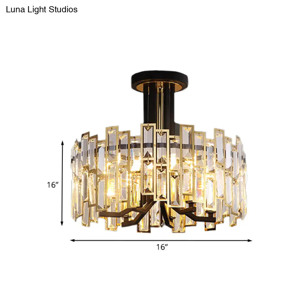 DecorBites™ DecorBites™ Contemporary Black Round Crystal Semi Mount Close to Ceiling Lamp with 6-Bulb