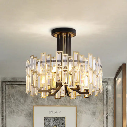 DecorBites™ DecorBites™ Contemporary Black Round Crystal Semi Mount Close to Ceiling Lamp with 6-Bulb