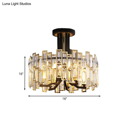 DecorBites™ DecorBites™ Contemporary Black Round Crystal Semi Mount Close to Ceiling Lamp with 6-Bulb