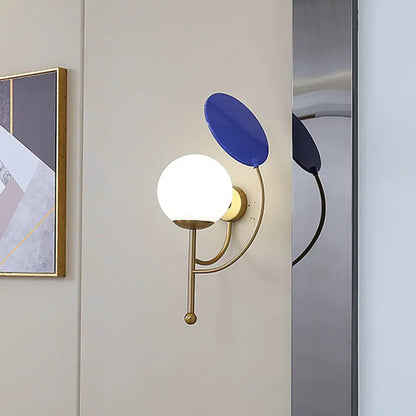 Aplique de pared redondo negro contemporáneo DecorBites™: Aplique de 1 luz con cristal blanco esmerilado y espejo decorativo - Ideal como lámpara de noche