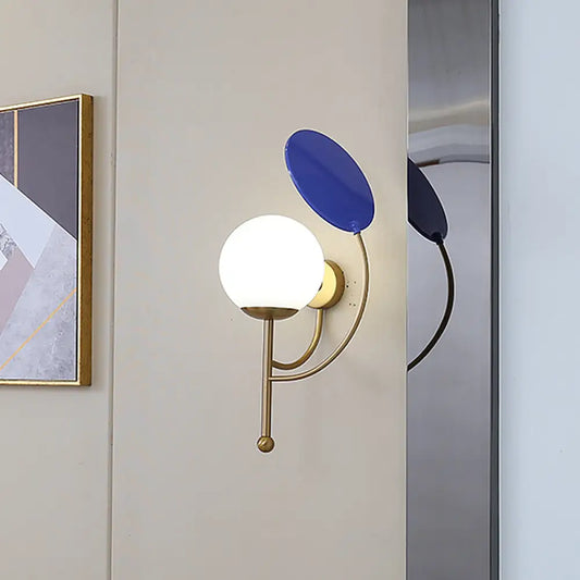 Aplique de pared redondo negro contemporáneo DecorBites™: Aplique de 1 luz con cristal blanco esmerilado y espejo decorativo - Ideal como lámpara de noche