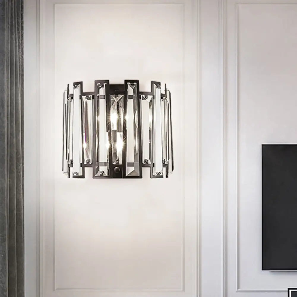 DecorBites™ DecorBites™ Contemporary Black Sconce with Crystal Shade - Wall Mount Lamp, Dual-head Design