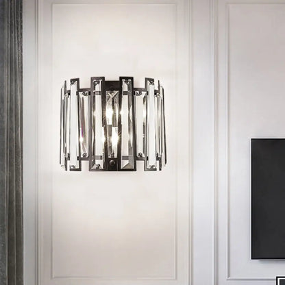 DecorBites™ DecorBites™ Contemporary Black Sconce with Crystal Shade - Wall Mount Lamp, Dual-head Design