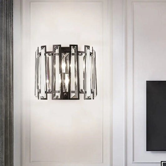 DecorBites™ DecorBites™ Contemporary Black Sconce with Crystal Shade - Wall Mount Lamp, Dual-head Design