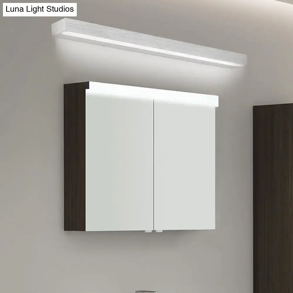 Contemporary white warm wood two-door bathroom cabinet with integrated linear vanity sconce led lighting above