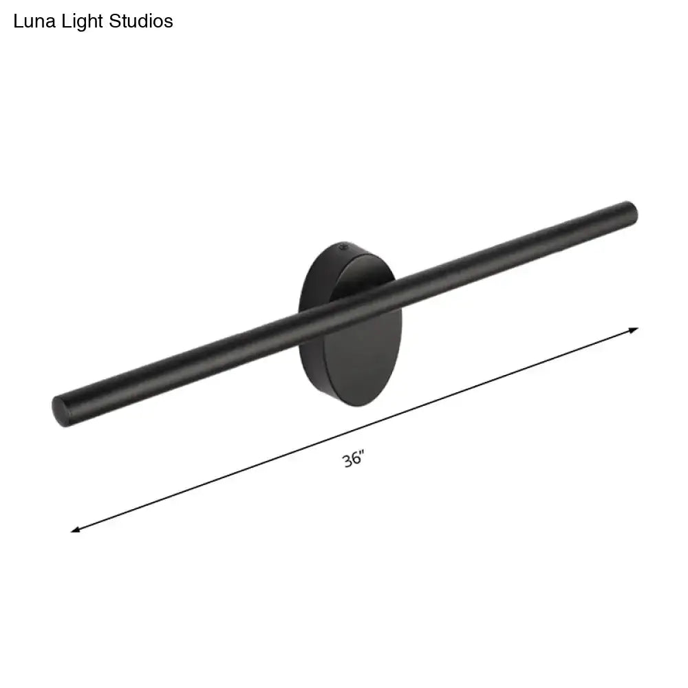Contemporary black matte wall light with slim cylindrical bar and circular base for bedroom natural light fixture