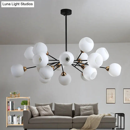 Contemporary Black Suspended Sputnik Chandelier with White Glass Lighting