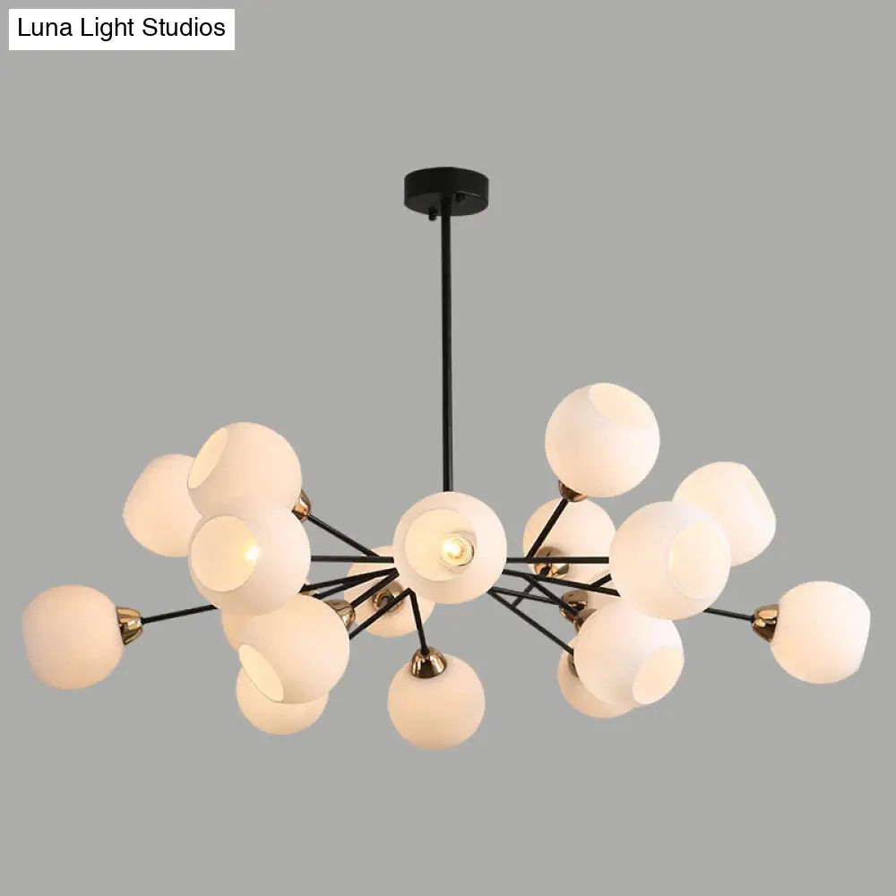 Contemporary Black Suspended Sputnik Chandelier with White Glass Lighting