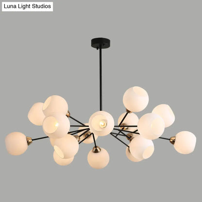 Contemporary Black Suspended Sputnik Chandelier with White Glass Lighting