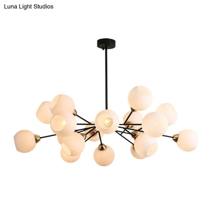 Contemporary Black Suspended Sputnik Chandelier with White Glass Lighting