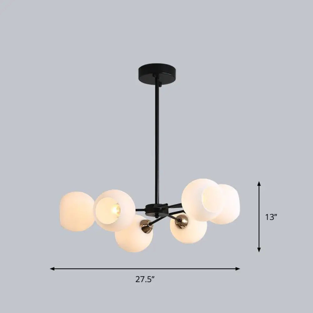 Contemporary Black Suspended Sputnik Chandelier with White Glass Lighting