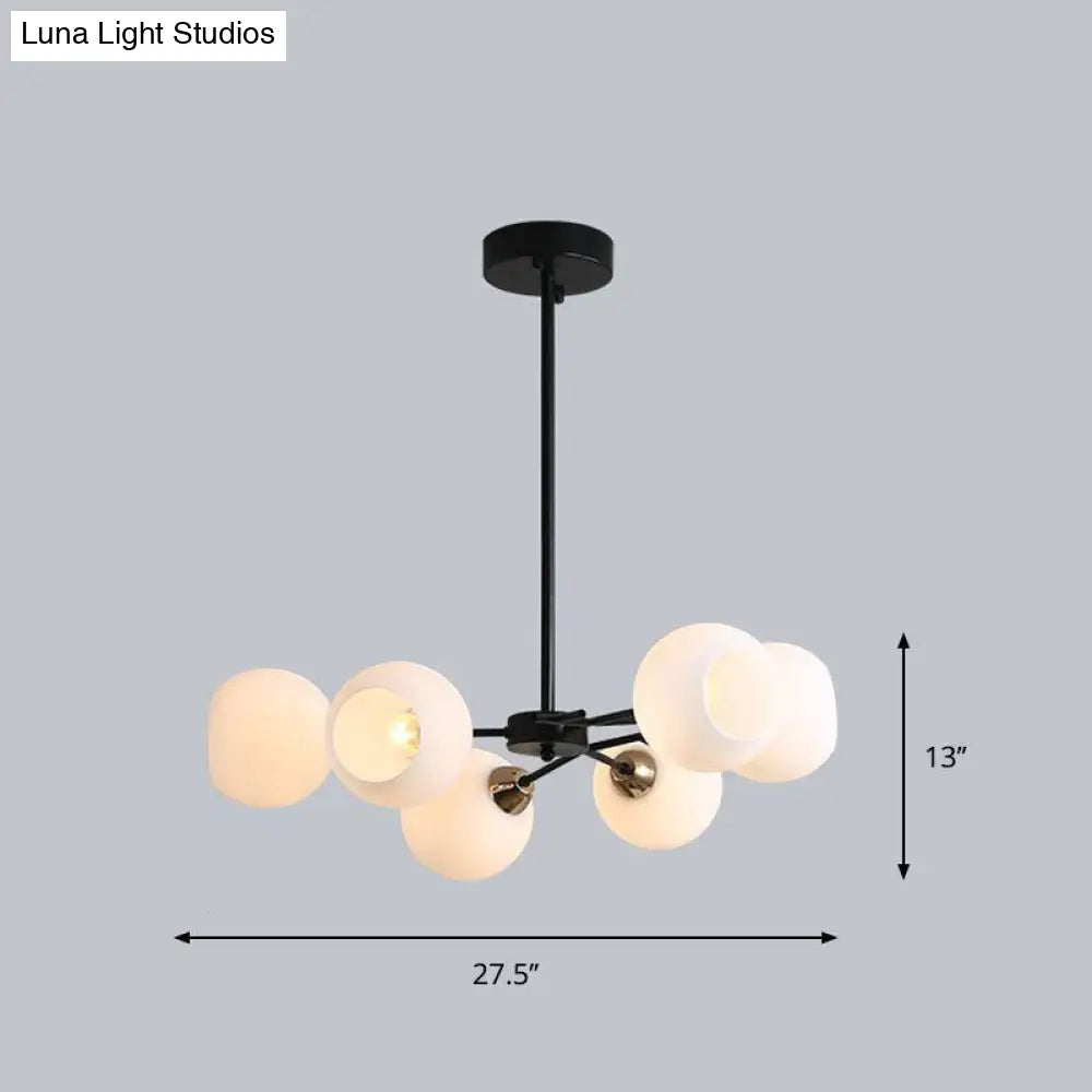 Contemporary Black Suspended Sputnik Chandelier with White Glass Lighting