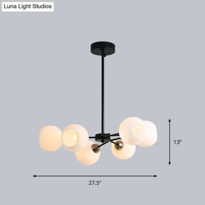 Contemporary Black Suspended Sputnik Chandelier with White Glass Lighting