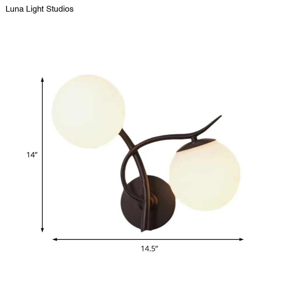 DecorBites™ DecorBites™ Contemporary Black Wall Sconce Light with 2 Bulbs and Milky Glass - Modern Globe Fixture