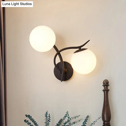 DecorBites™ DecorBites™ Contemporary Black Wall Sconce Light with 2 Bulbs and Milky Glass - Modern Globe Fixture
