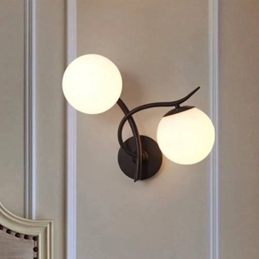 DecorBites™ DecorBites™ Contemporary Black Wall Sconce Light with 2 Bulbs and Milky Glass - Modern Globe Fixture