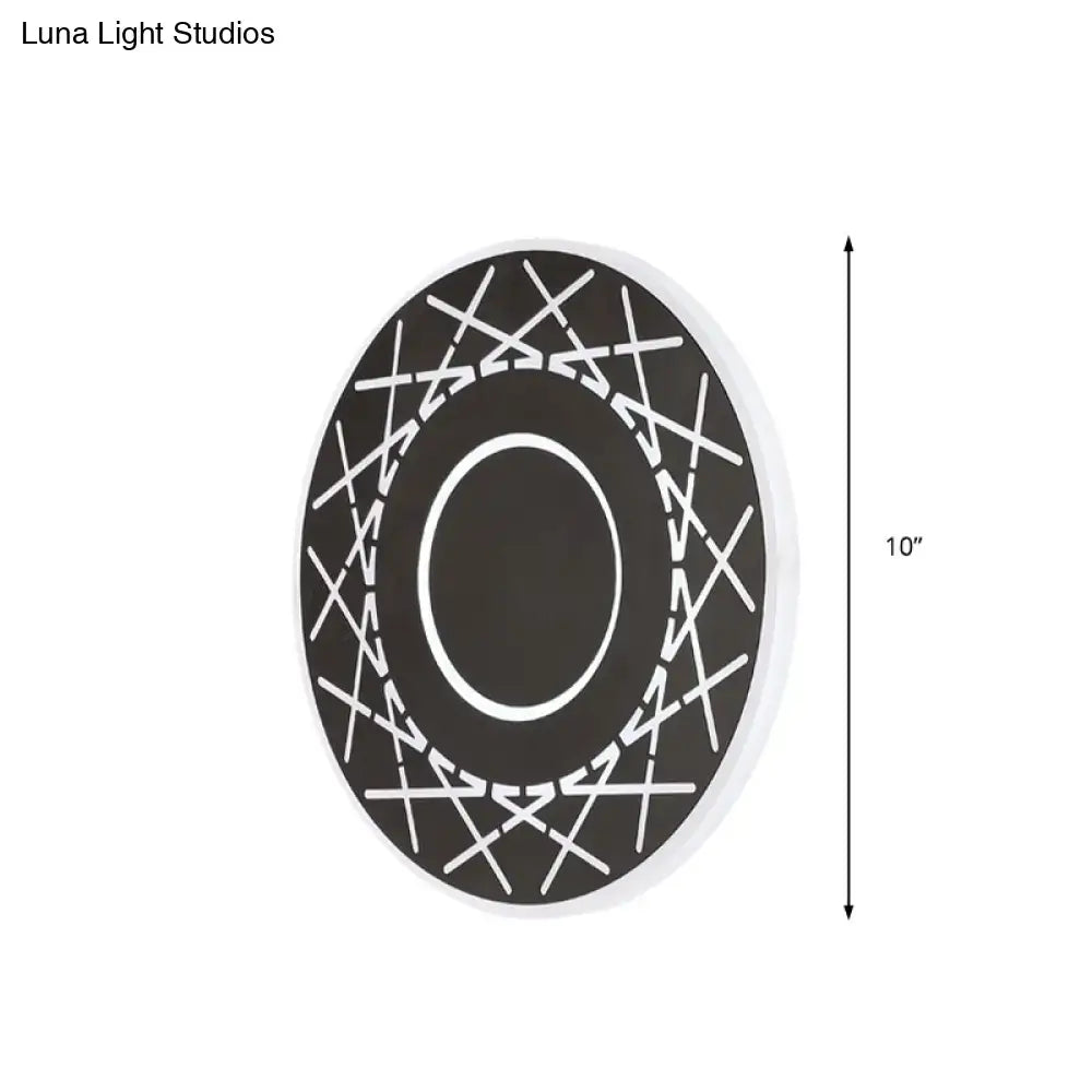 Contemporary black white circular wall lamp with geometric pattern 10-inch diameter for living room use