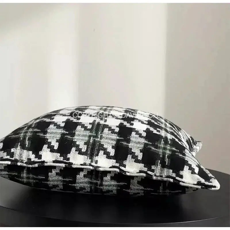 Contemporary black and white houndstooth square cushion cover with textured woven fabric for living room decorbites houndstooth square