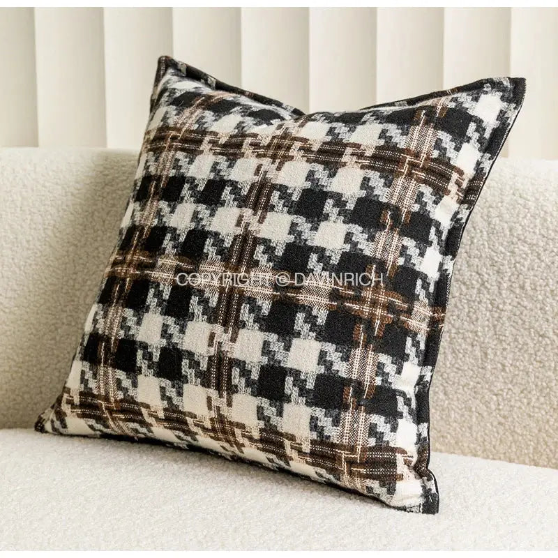 Contemporary black white and brown houndstooth square cushion cover for living room decorbites houndstooth square