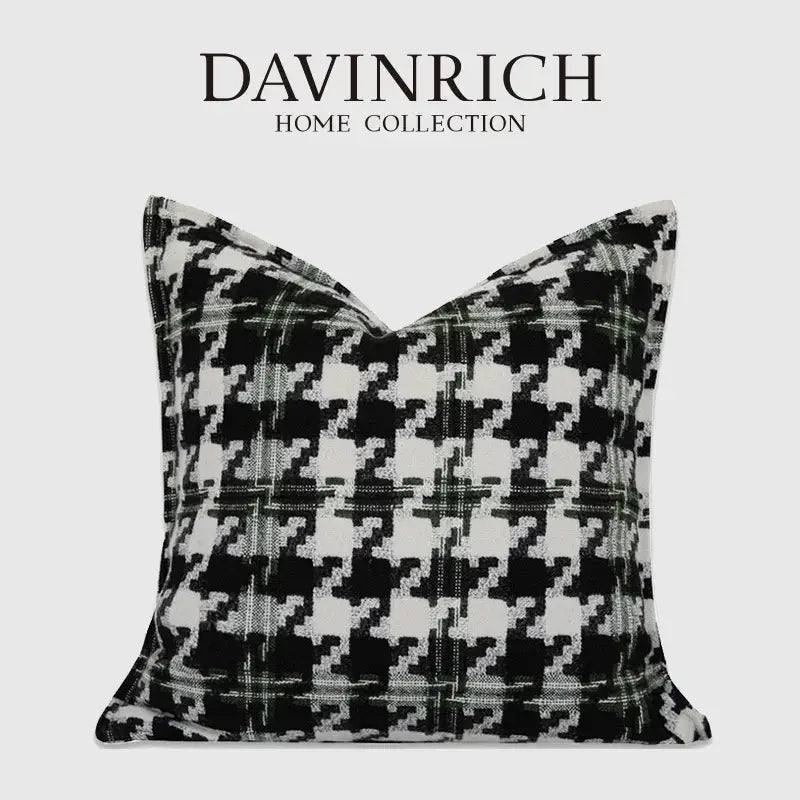 Contemporary black and white houndstooth square cushion cover from davinrich home collection for living room decor