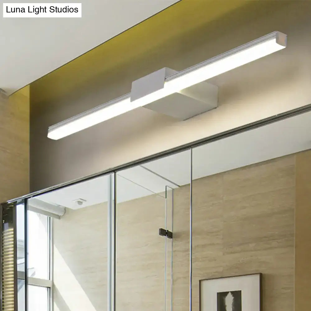Modern white led wall light fixture with sleek rectangular design and minimalist mounting brackets for bathroom use