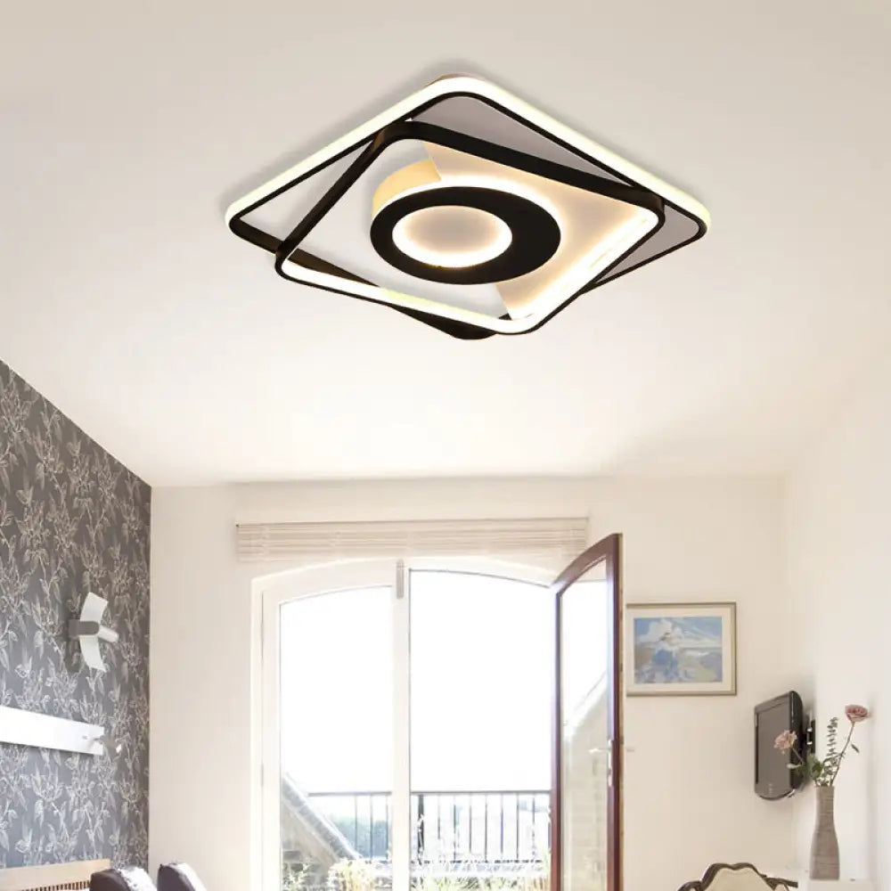 DecorBites™ DecorBites™ Contemporary Black/White Square Flushmount LED Ceiling Light for Bedroom - Sizes: 16", 19.5", 23.5