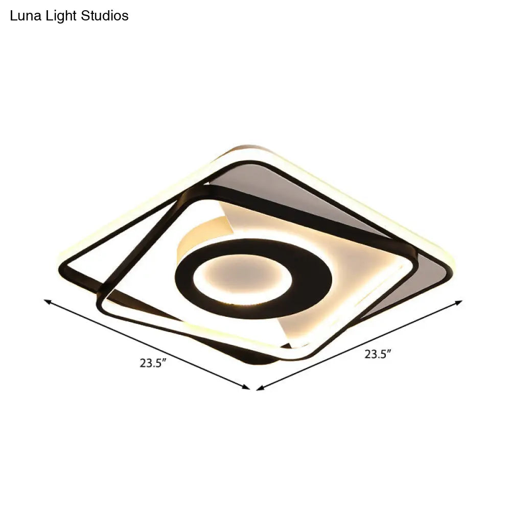 DecorBites™ DecorBites™ Contemporary Black/White Square Flushmount LED Ceiling Light for Bedroom - Sizes: 16", 19.5", 23.5