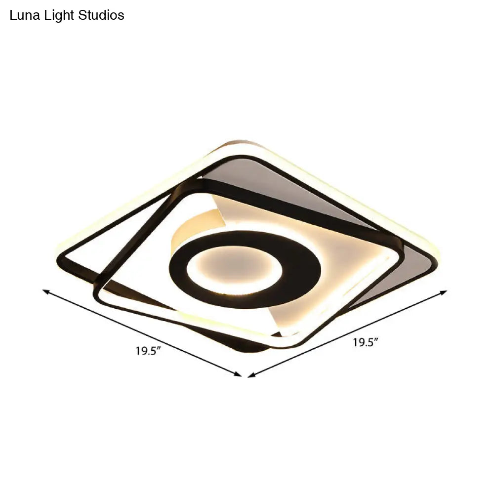 DecorBites™ DecorBites™ Contemporary Black/White Square Flushmount LED Ceiling Light for Bedroom - Sizes: 16", 19.5", 23.5