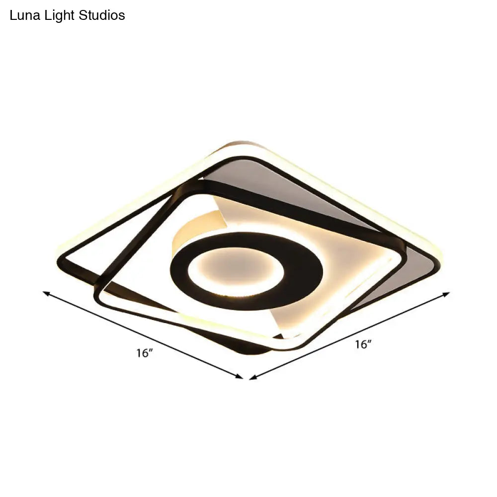 DecorBites™ DecorBites™ Contemporary Black/White Square Flushmount LED Ceiling Light for Bedroom - Sizes: 16", 19.5", 23.5