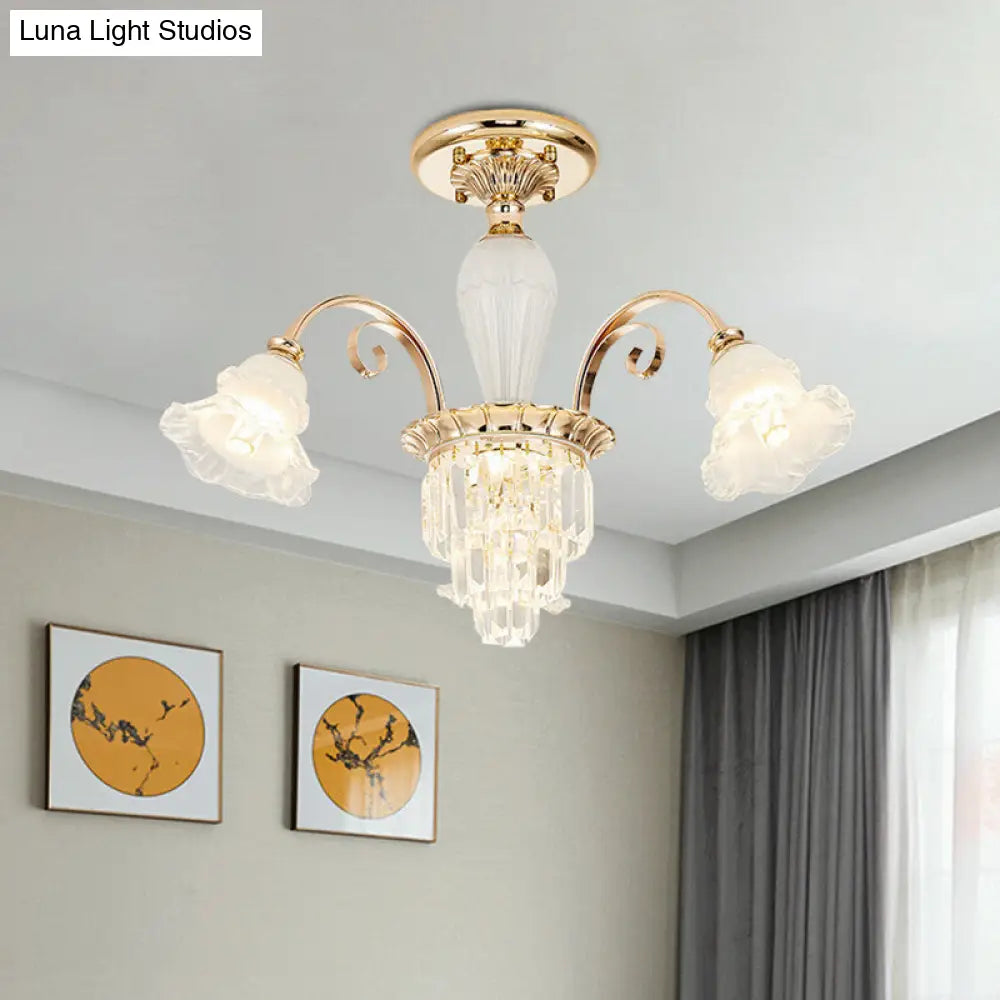DecorBites™ DecorBites™ Contemporary Bloom Semi Flush Gold Light with Opal Glass & Crystal Accents