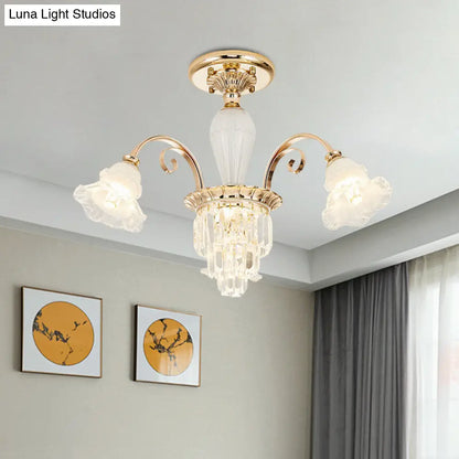 DecorBites™ DecorBites™ Contemporary Bloom Semi Flush Gold Light with Opal Glass & Crystal Accents