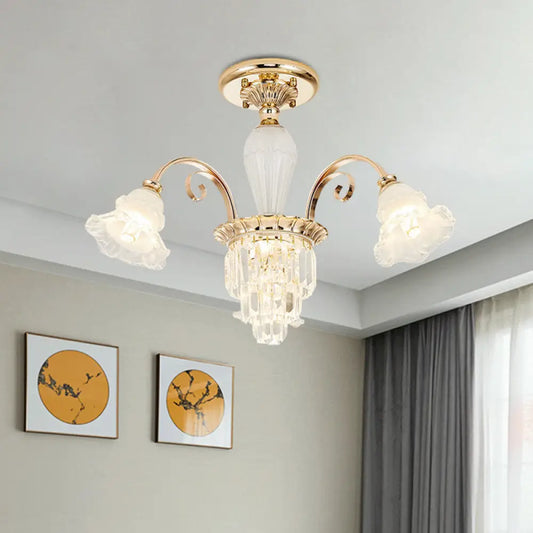 DecorBites™ DecorBites™ Contemporary Bloom Semi Flush Gold Light with Opal Glass & Crystal Accents
