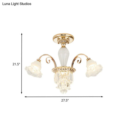 DecorBites™ DecorBites™ Contemporary Bloom Semi Flush Gold Light with Opal Glass & Crystal Accents