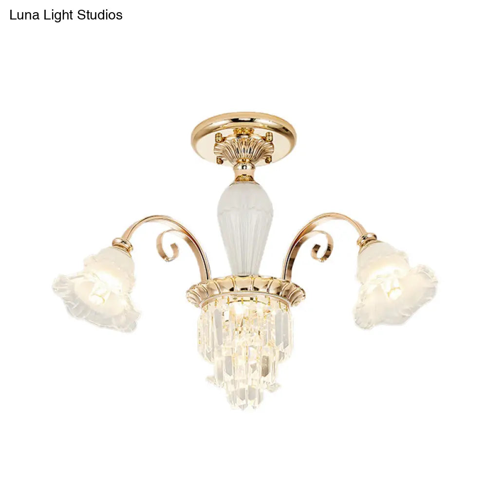 DecorBites™ DecorBites™ Contemporary Bloom Semi Flush Gold Light with Opal Glass & Crystal Accents